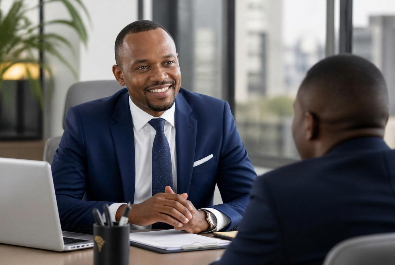 FETRI Consulting financial advisor reviewing financial plans in a modern Nairobi office