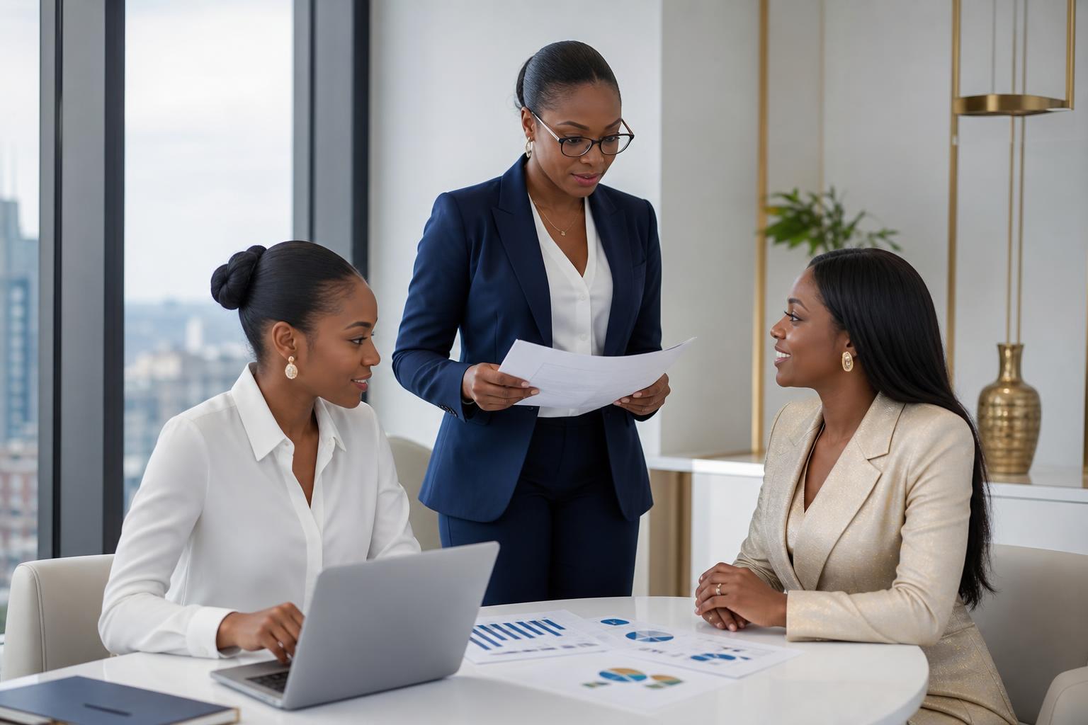 FETRI Consulting financial advisor reviewing financial plans in a modern Nairobi office